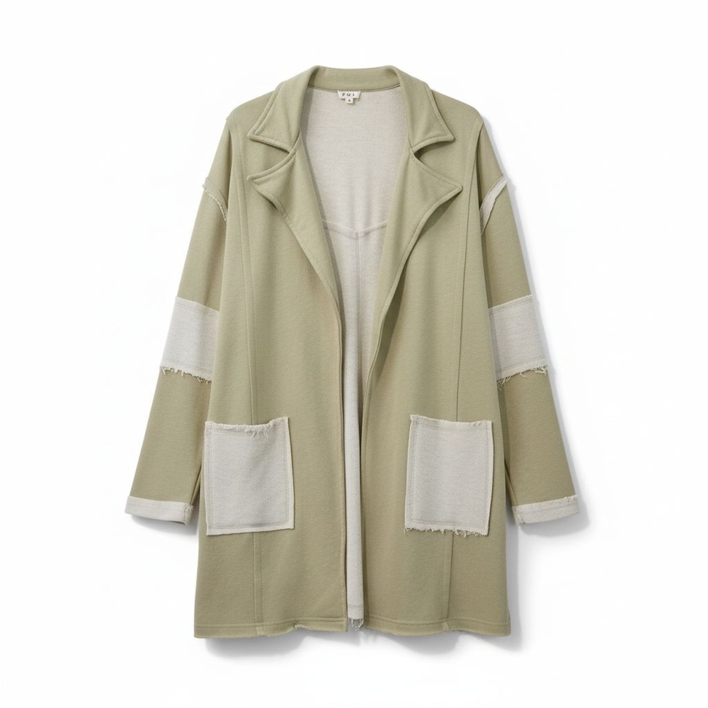 POL Sz. L Oversized Open Front Colorblock Exposed Seams Jacket Boho
